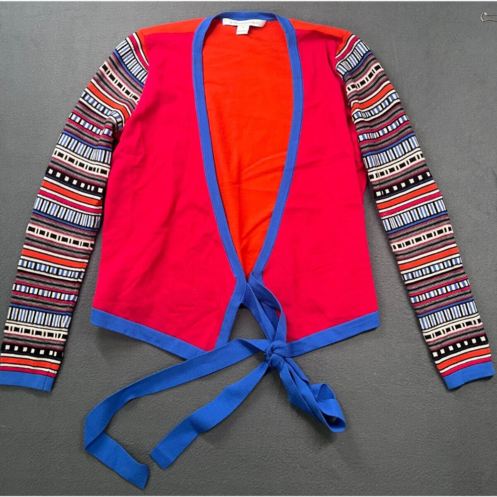 Diane Von Furstenberg Cardigan Wrap Knit Sweater Red Long‎ Sleeve Tie Cropped